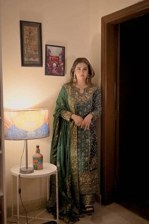 Green Floral Embroidered Georgette Palazzo Suits