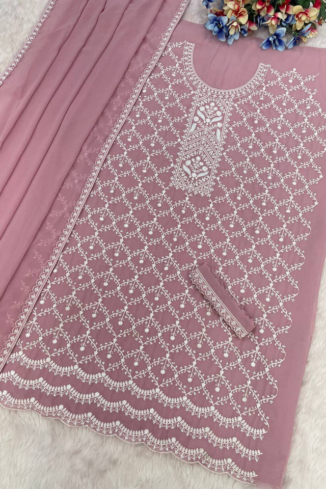 Pink Floral Embroidered Georgette Palazzo Suits