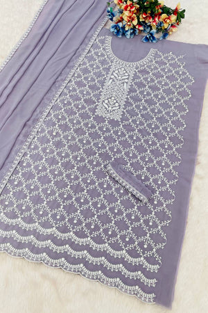 Violet Floral Embroidered Georgette Palazzo Suits