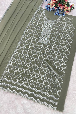 Green Floral Embroidered Georgette Palazzo Suits