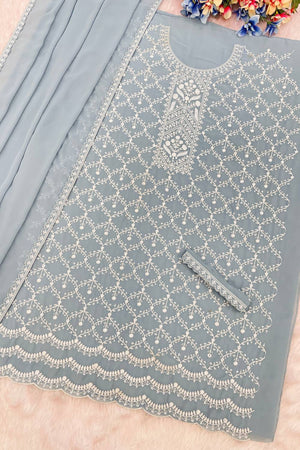 Grey Floral Embroidered Georgette Palazzo Suits