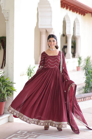 Maroon Sequin Silk Gown
