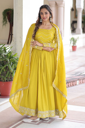 Yellow Sequin Silk Gown