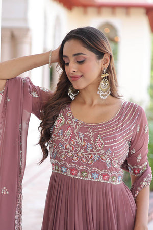 Peach Sequin Georgette Gown