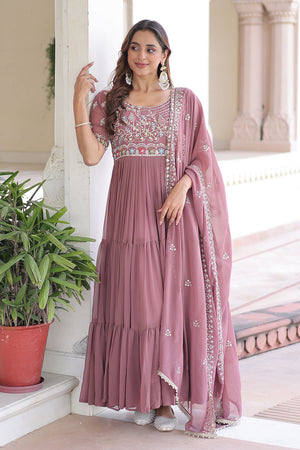 Peach Sequin Georgette Gown