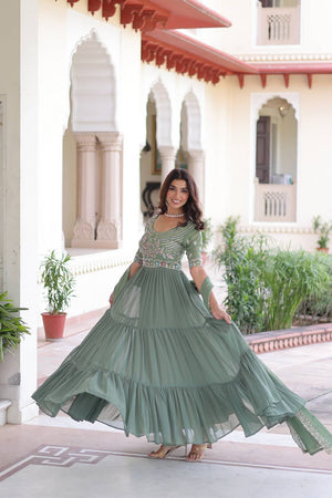 Green Sequin Georgette Gown