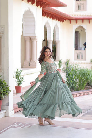 Green Sequin Georgette Gown