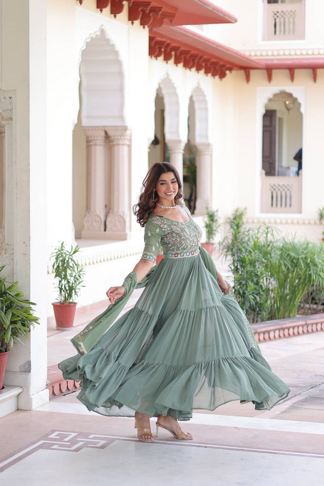Green Sequin Georgette Gown