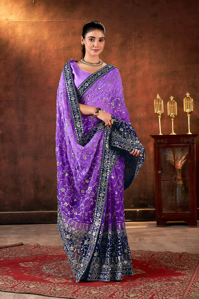 Violet Sequin with Embroidered Georgette Saree