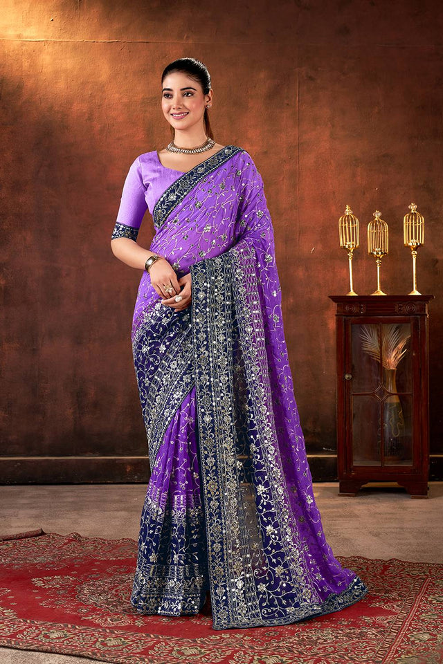 Violet Sequin with Embroidered Georgette Saree
