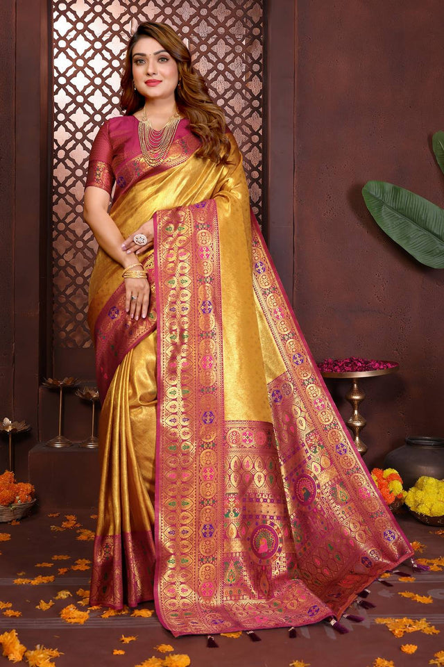 Mustard Woven Silk Saree