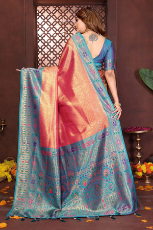 Pink Woven Silk Saree