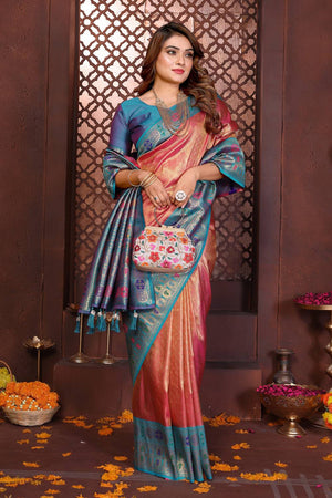 Pink Woven Silk Saree