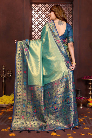 Sea Green Woven Silk Saree