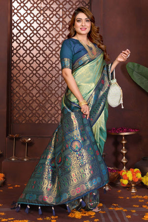 Sea Green Woven Silk Saree