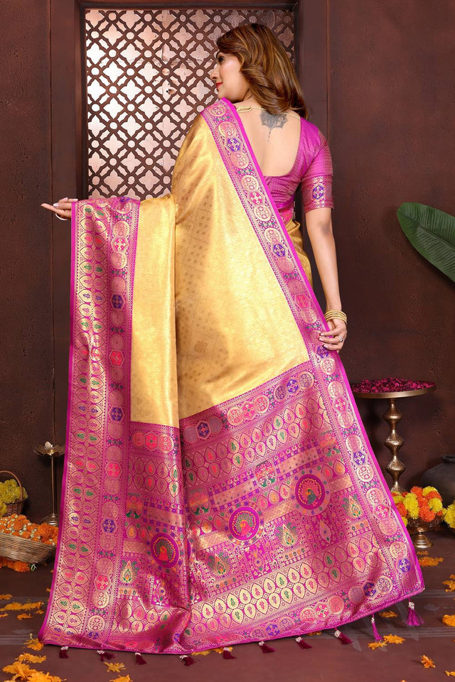 Yellow Woven Silk Saree