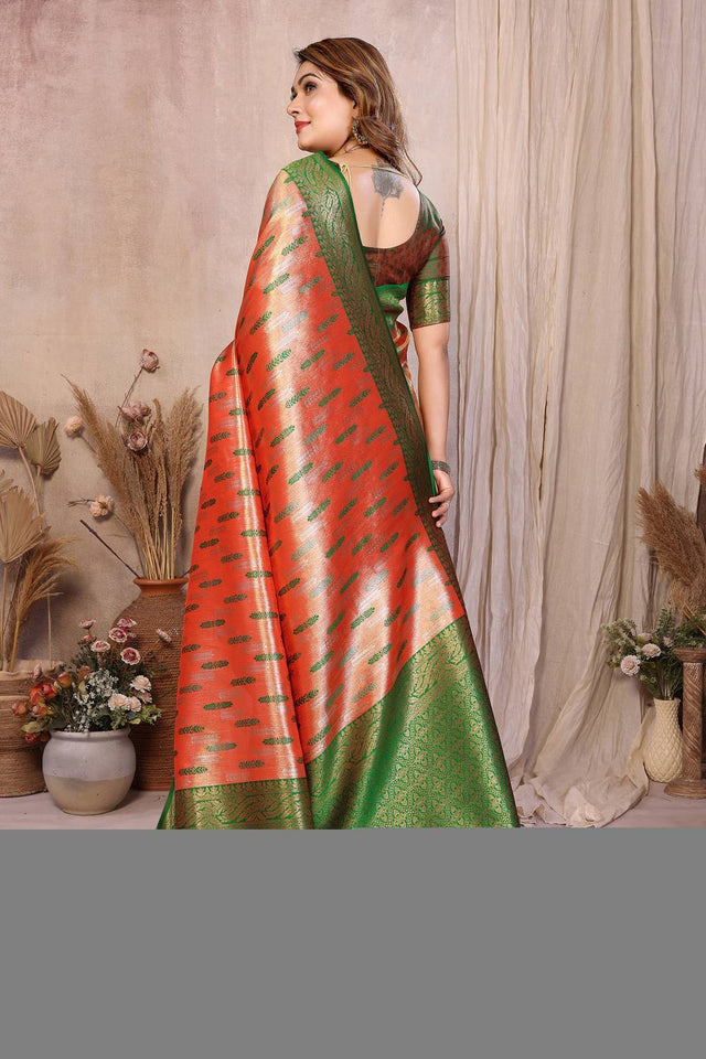 Rust Woven Banarasi Silk Saree