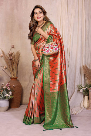 Rust Woven Banarasi Silk Saree