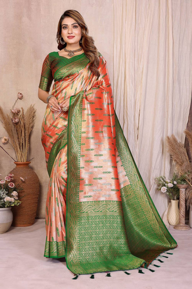Rust Woven Banarasi Silk Saree