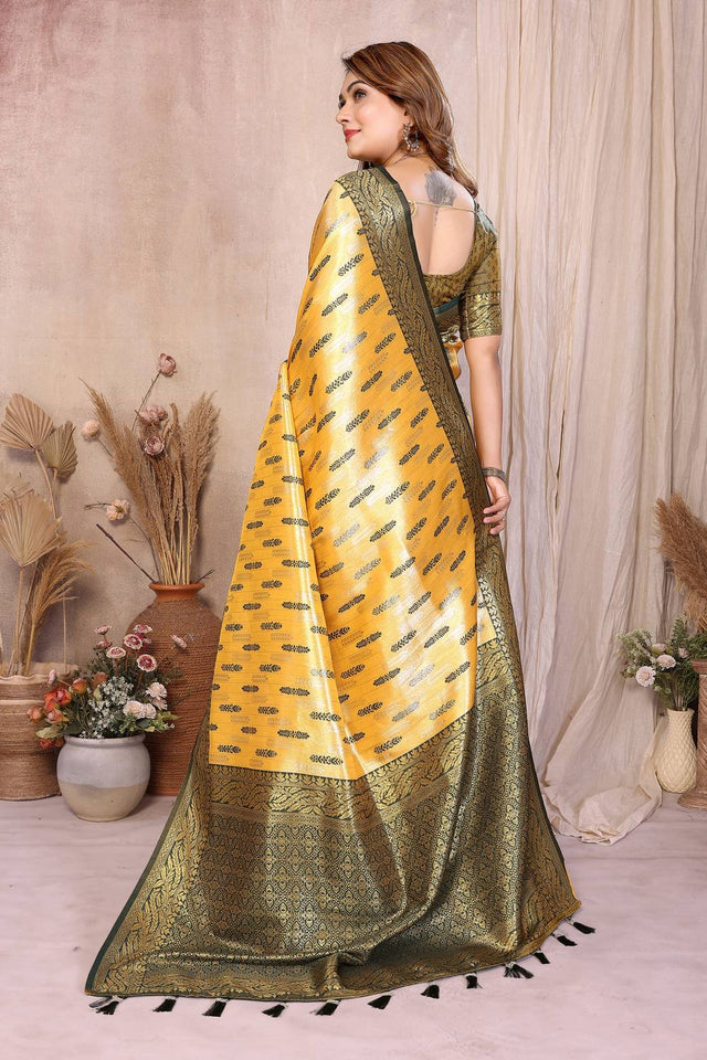 Yellow Woven Banarasi Silk Saree