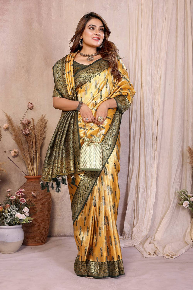 Yellow Woven Banarasi Silk Saree