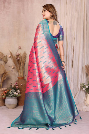 Pink Woven Banarasi Silk Saree
