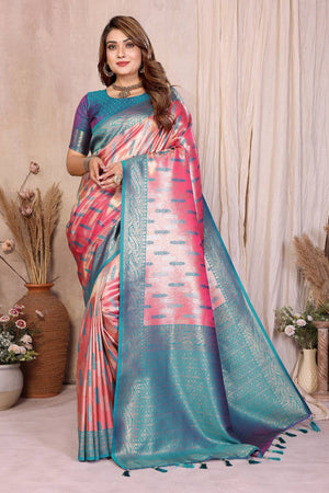 Pink Woven Banarasi Silk Saree