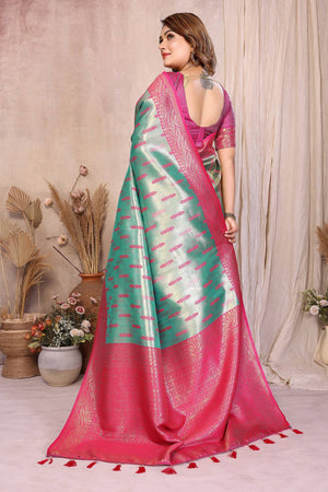 Sea Green Woven Banarasi Silk Saree
