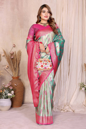 Sea Green Woven Banarasi Silk Saree