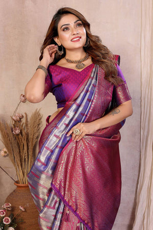 Lavender Woven Banarasi Silk Saree