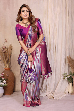 Lavender Woven Banarasi Silk Saree