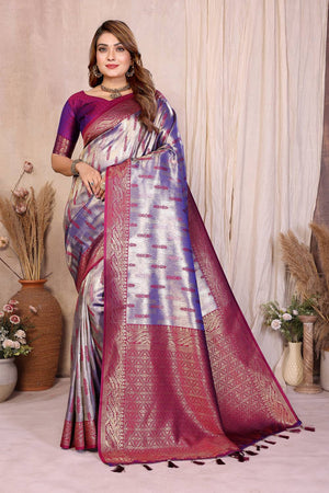 Lavender Woven Banarasi Silk Saree