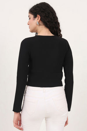 Black Solid Knited Tops & Tunics