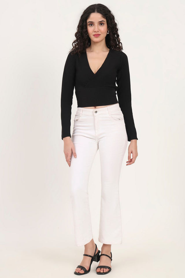 Black Solid Knited Tops & Tunics