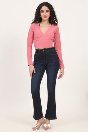 Pink Solid Knited Tops & Tunics