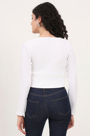 White Solid Knited Tops & Tunics