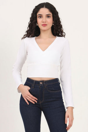 White Solid Knited Tops & Tunics