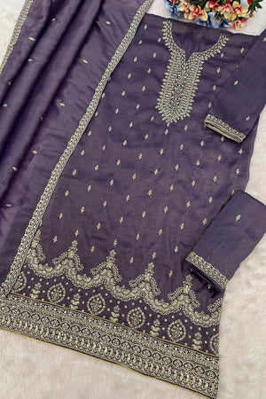 Lavender Embroidered Crepe Palazzo Suits