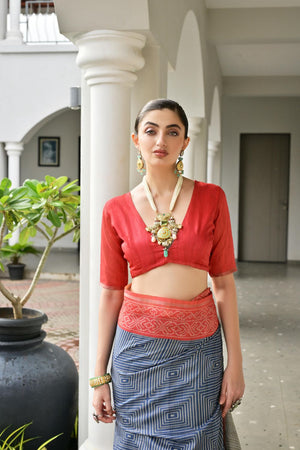 Blue Printed Silk Saree