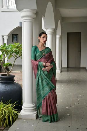 Wine Printed Silk Saree
