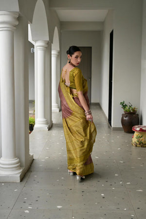 Brown Printed Silk Saree
