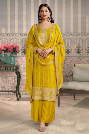 Yellow Embroidered Viscose Kurti Pant Set