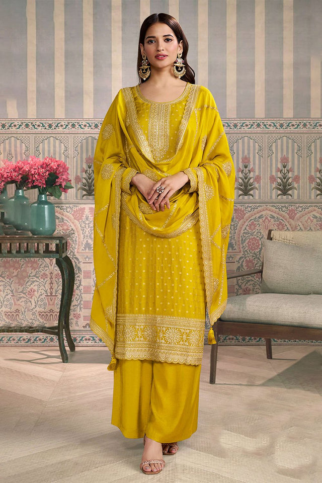 Yellow Embroidered Viscose Kurti Pant Set