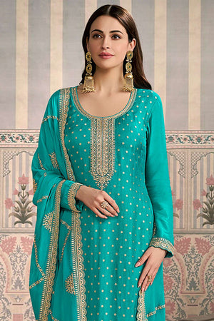 Sea Green Embroidered Viscose Kurti Pant Set