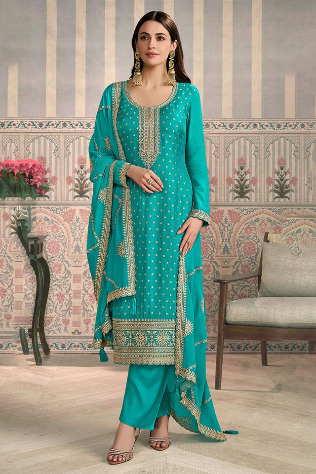 Sea Green Embroidered Viscose Kurti Pant Set