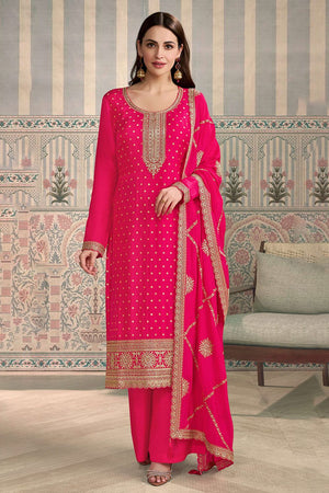 Pink Embroidered Viscose Kurti Pant Set