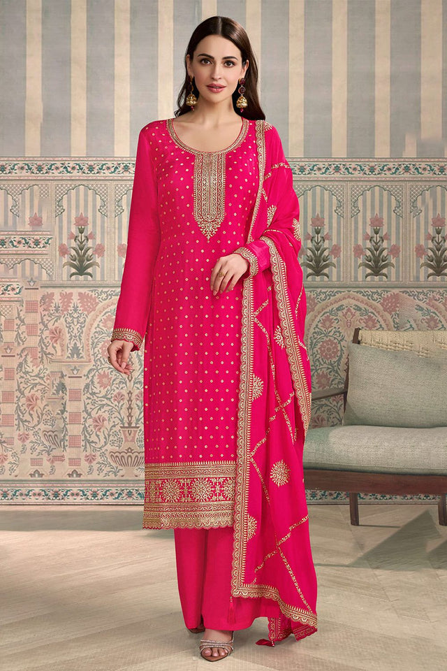 Pink Embroidered Viscose Kurti Pant Set