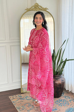 Pink Bandhani Printed  Anarkali Suits