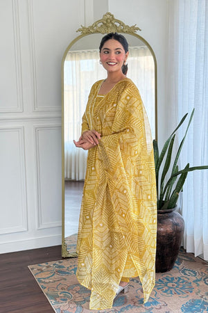Yellow Bandhani Printed  Anarkali Suits