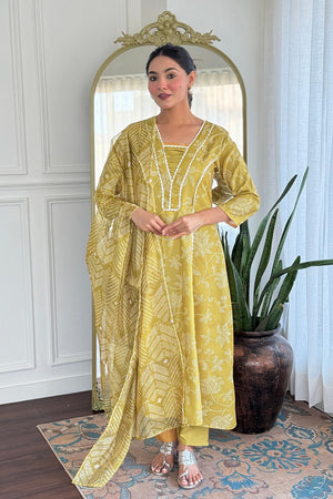 Yellow Bandhani Printed  Anarkali Suits